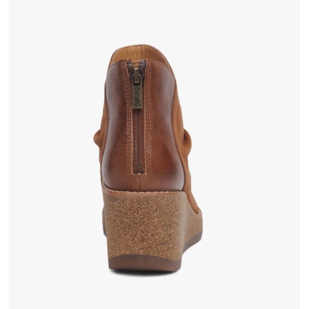 Aetrex Kara Ankle Wedge Boot Suede Leather Bootie | 40 EU (9-9.5) Cognac Brown - Picture 3 of 9